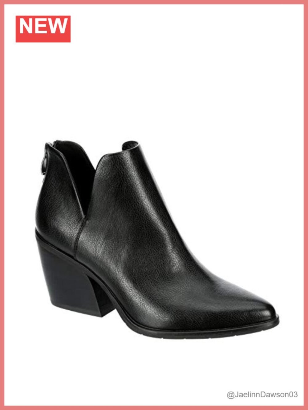 Faux Leather Block Heel Pointed Toe Ankle Bootie with Side Cutouts